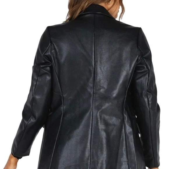 Princess Polly Ellen Faux Leather Fully Lined Black Blazer Sz. XS/S NWT - Picture 3 of 16